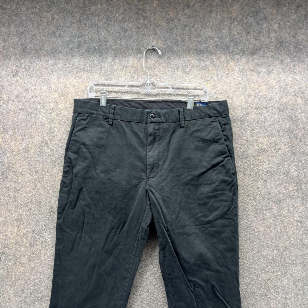 Ralph Lauren Pants Men 35x30 Black Chino Flat Front Stretch Slim Fit Trousers - Picture 11 of 12